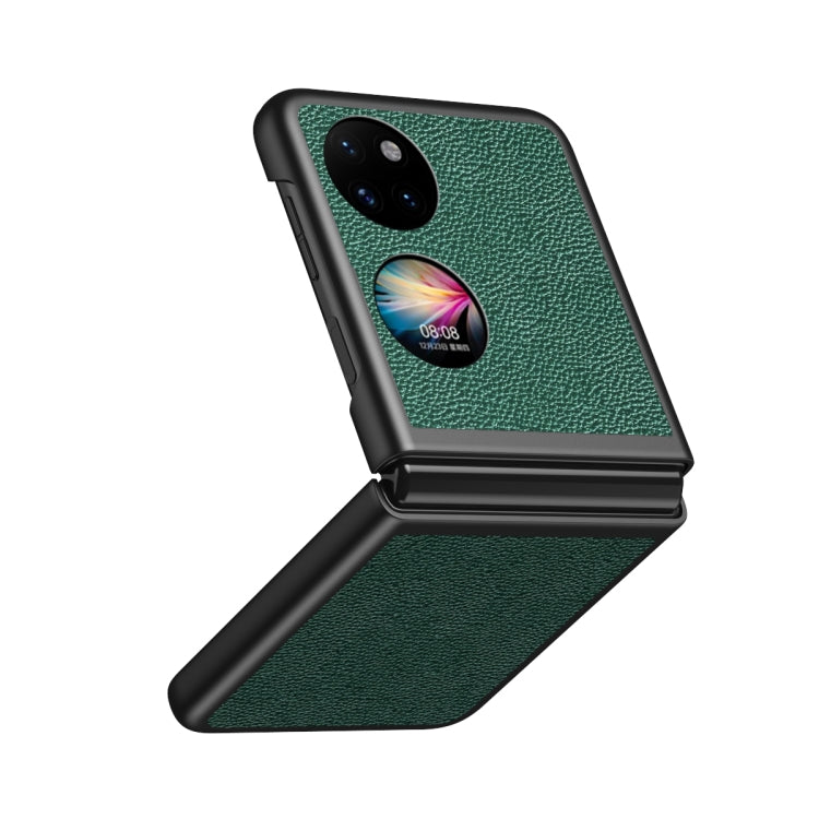 Shockproof phone case with litchi texture in green, featuring a raised camera cutout.