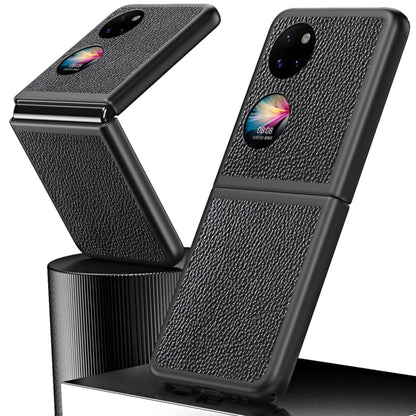 Litchi-texture shockproof case in black with hinged kickstand cover shown open.
