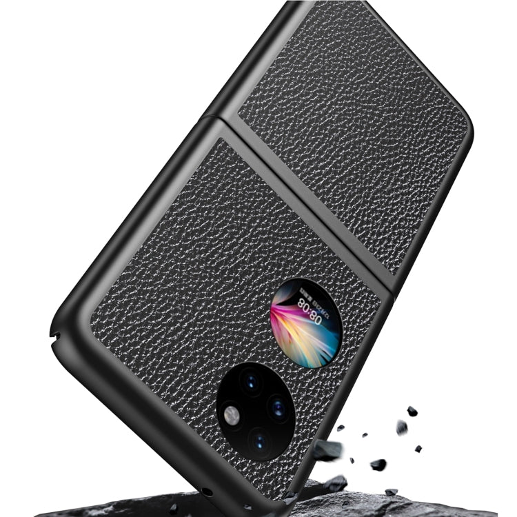 Black litchi-texture shockproof case with camera cutout and corner drop protection.