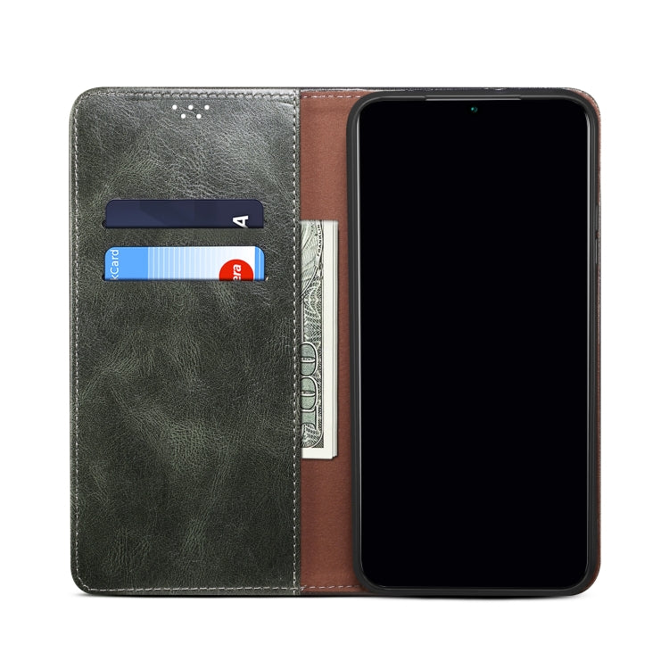 Dark green leather folio case with card pocket and inner protective cover