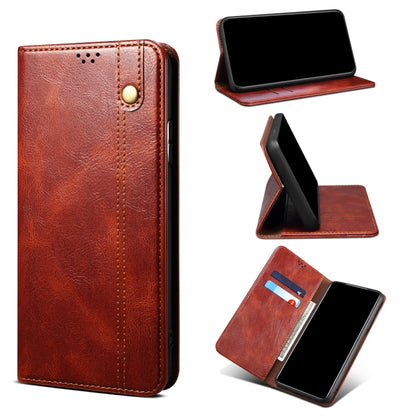Crazy horse leather phone case with magnetic clasp, brown, card slots and stand