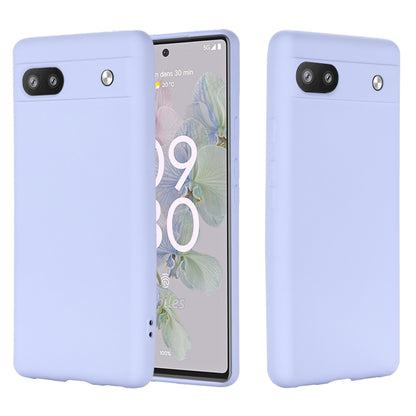 Lavender silicone phone case for Pixel 6a, front and back view
