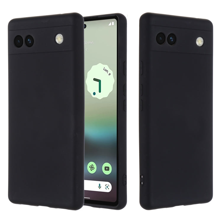 Liquid silicone phone case for Google Pixel 6a in black, camera cutouts