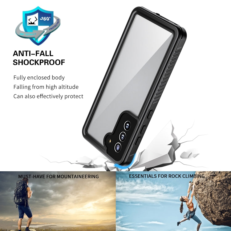 Black shockproof waterproof phone case with fully enclosed corners and impact-resistant frame