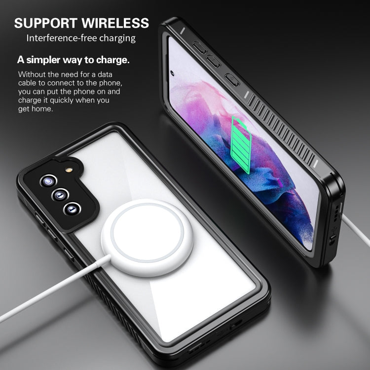 Black shockproof waterproof phone case with transparent back and wireless charging compatibility