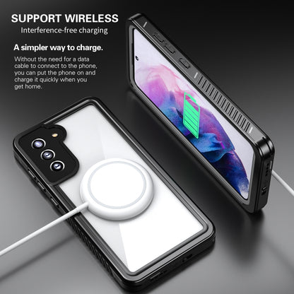 Black shockproof waterproof phone case with transparent back and wireless charging compatibility