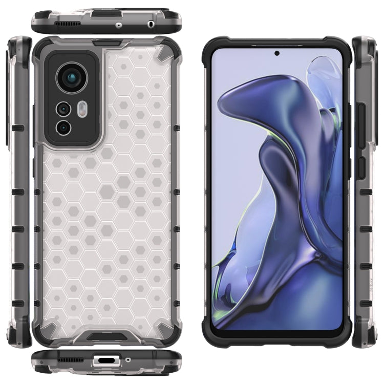 Clear hex honeycomb shockproof phone case with raised bezels and side buttons