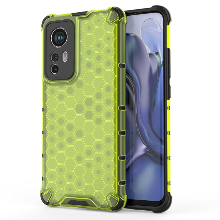 Shockproof honeycomb phone case, green TPU edge, impact-resistant PC back