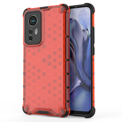 Shockproof honeycomb phone case, red TPU bumper and textured honeycomb PC back
