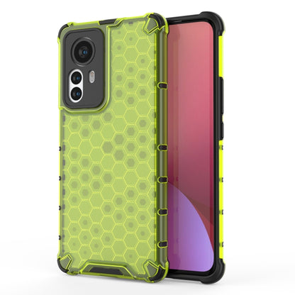 Shockproof honeycomb phone case, green with screen-side frame and TPU bumper