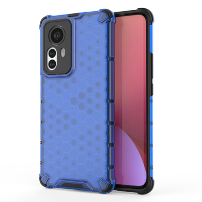 Shockproof honeycomb phone case, blue with screen-side frame and TPU bumper