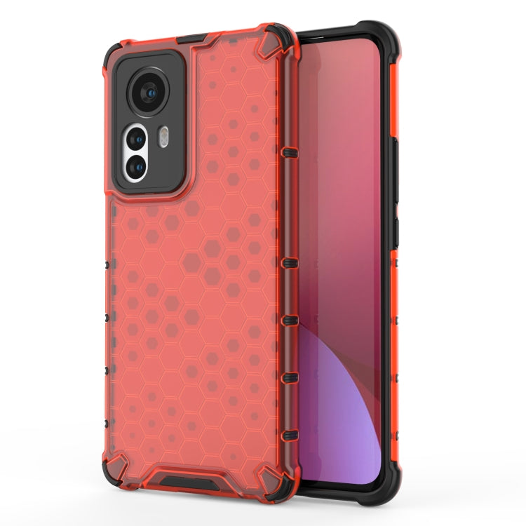 Shockproof honeycomb phone case, red with side button protection and TPU bumper