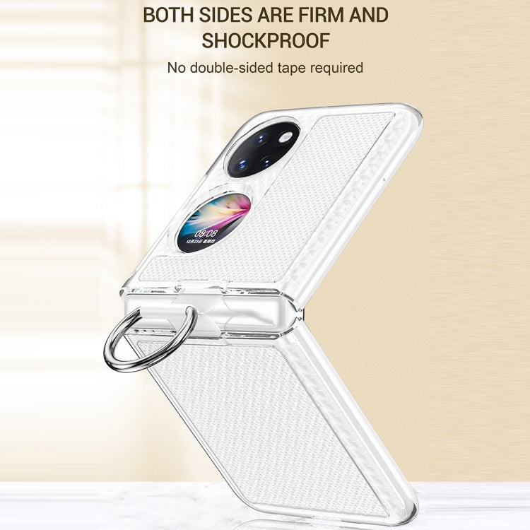 Clear phone case with fold-open cover and ring holder loop
