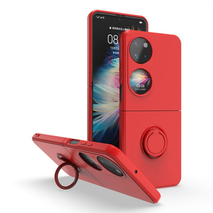 Ring holder PC phone case for Huawei P50 Pocket in red, with circular ring stand.