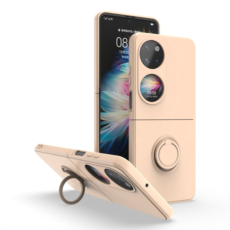 Ring holder PC phone case for Huawei P50 Pocket in light pink, with circular ring stand.