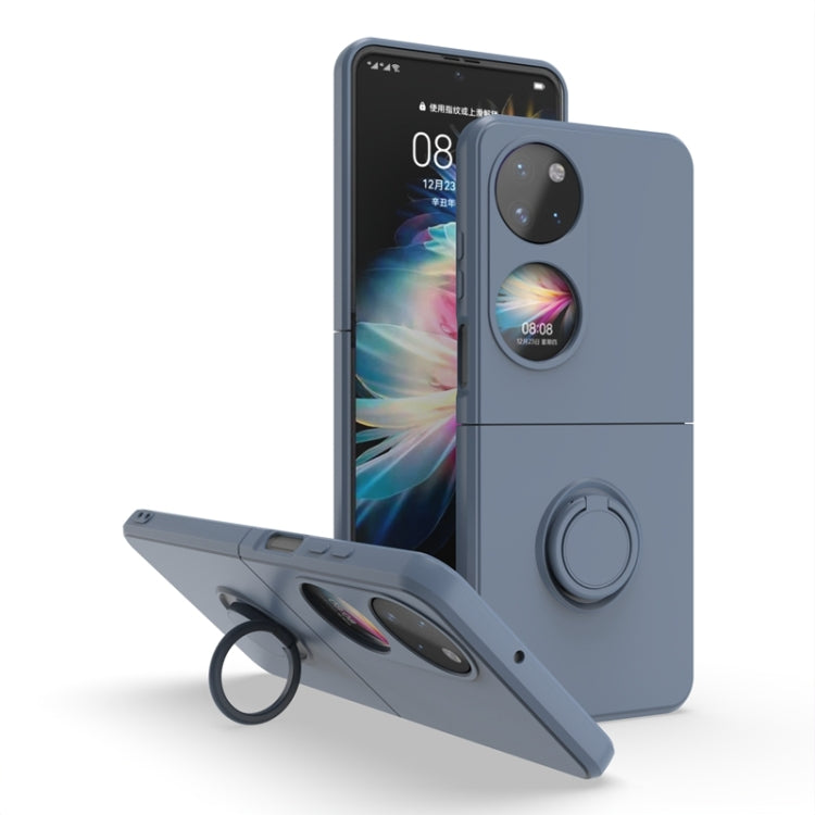Ring holder PC phone case for Huawei P50 Pocket in slate blue, with ring stand.