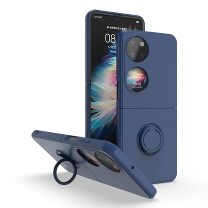 Ring holder PC phone case for Huawei P50 Pocket in blue, with built-in ring stand.