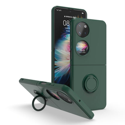 Ring holder PC phone case for Huawei P50 Pocket in army green, with ring stand.