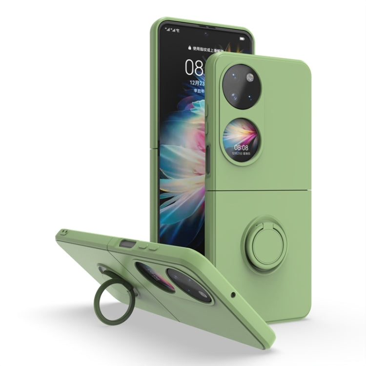Ring holder PC phone case for Huawei P50 Pocket in light green, with circular ring stand.