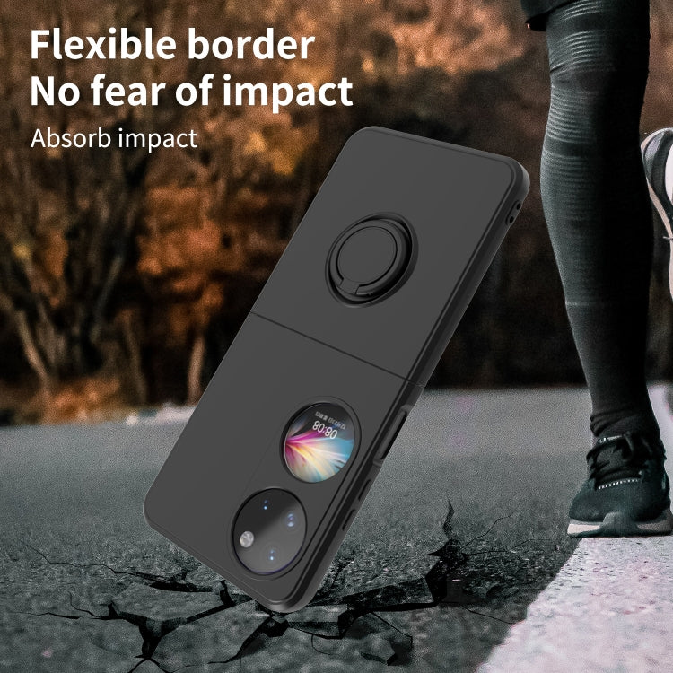 Dark smartphone ring holder case with circular ring grip and dual camera cutouts