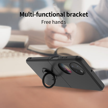 Black smartphone ring holder case with multi-angle ring stand on desk