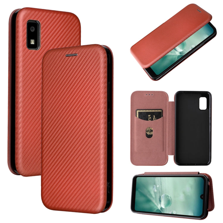 Rust red magnetic flip phone case with carbon-fiber texture, PU leather style