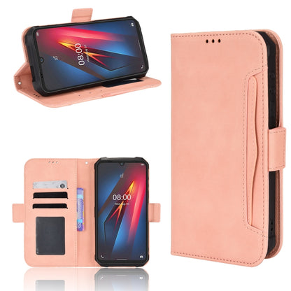 Pink flip leather phone case with calf-pattern texture, card slots, and camera cutout