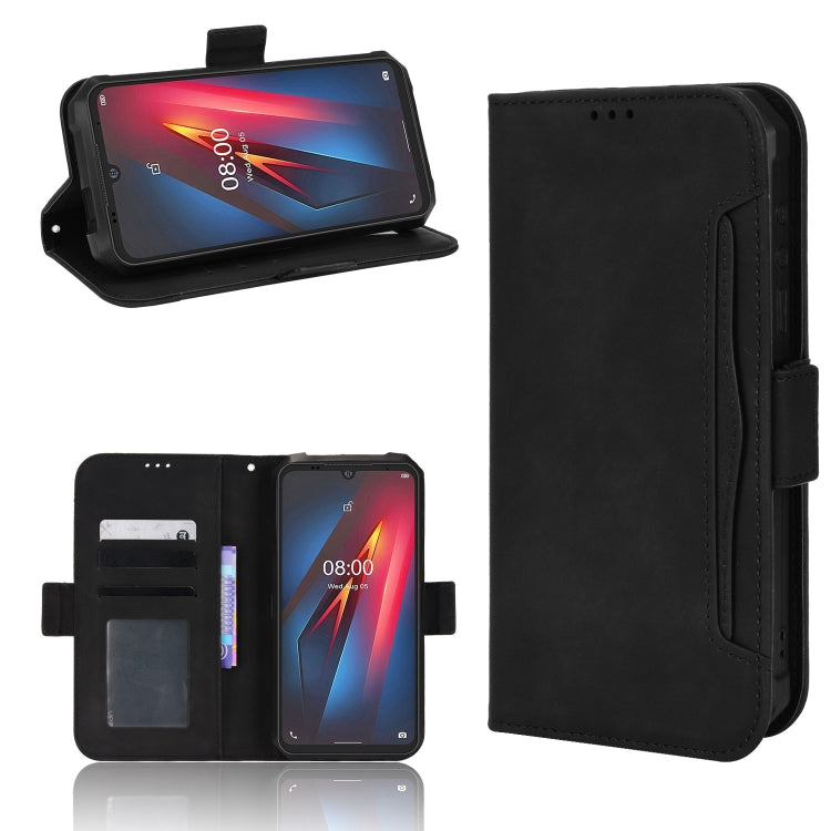 Black flip leather phone case with card slots and camera cutout