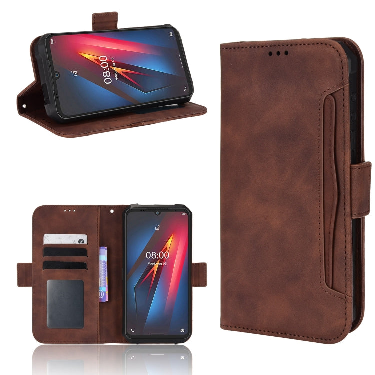 Brown leather-look wallet phone case with flip cover, card slots, and side strap.