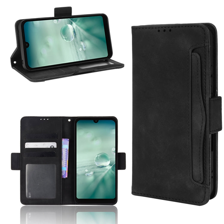 Black leather-look wallet phone case with flip cover and stitched card holder pocket.