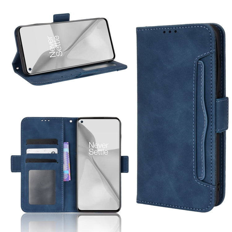 Blue leather-pattern phone wallet case with flip cover and inner card slots