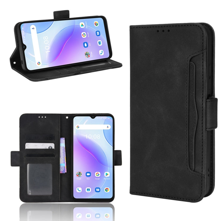 Black leather-pattern phone wallet case with flip cover and card slots