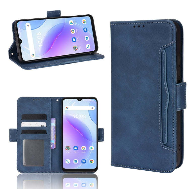 Blue leather-pattern phone wallet case with flip cover and card slots
