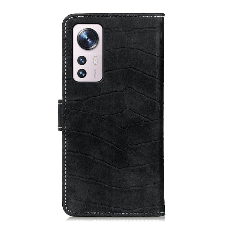 Black crocodile-texture leather phone case with camera cutout and stitched edges