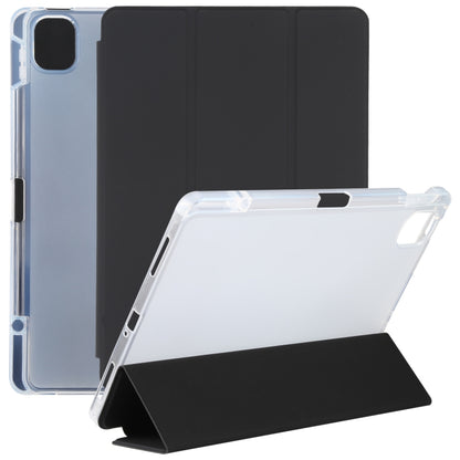 Transparent back leather tablet case with pen slot and folding stand, black