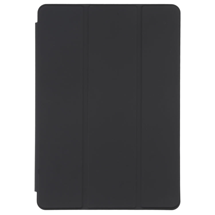 Folio-style leather tablet case with pen slot, black with three-panel design