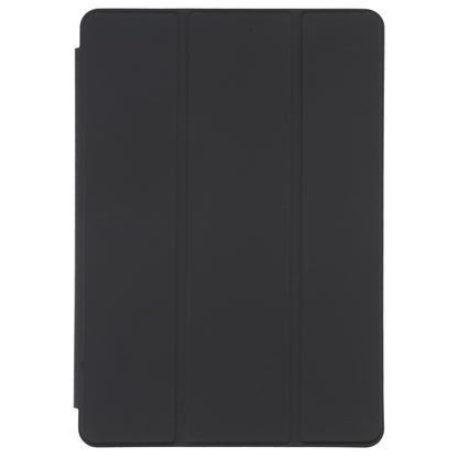 Folio-style leather tablet case with pen slot, black with three-panel design