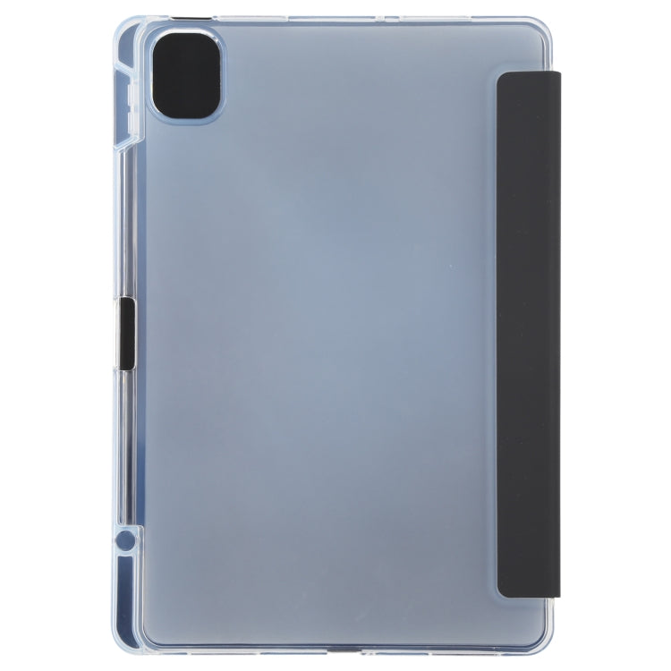 Transparent back leather tablet case with pen slot and folding stand, dark side tab