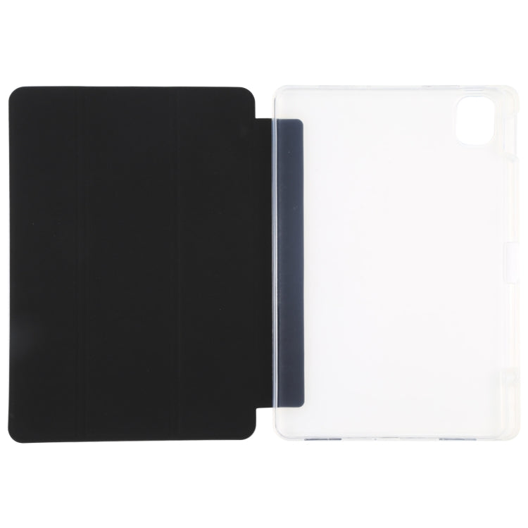 Transparent back leather tablet case with pen slot and flip cover, black and clear