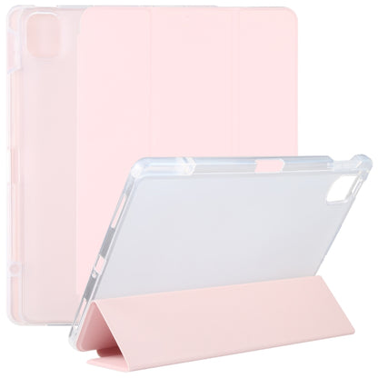 Transparent back leather tablet case with pen slot and folding stand, pink