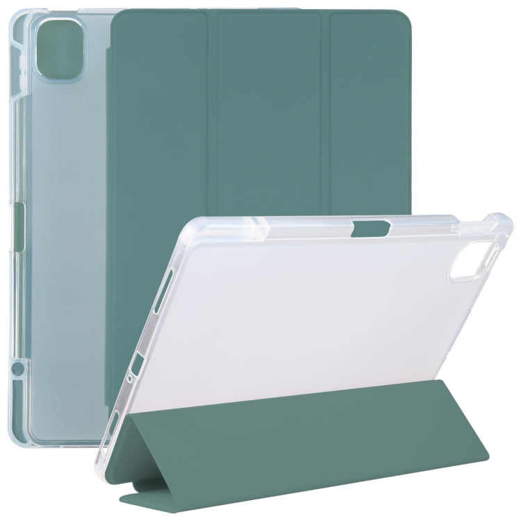 Transparent back leather tablet case with pen slot and folding stand, green