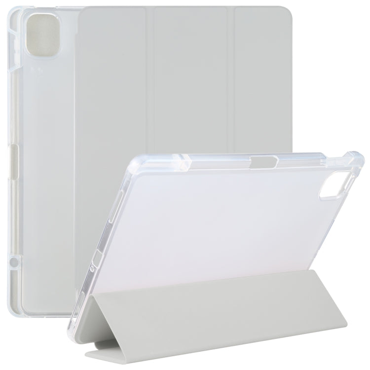 Transparent back leather tablet case with pen slot and folding stand, gray