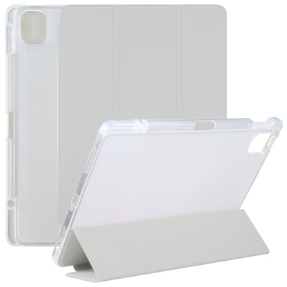 Transparent back leather tablet case with pen slot and folding stand, gray