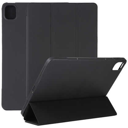 Black three-fold leather-look tablet case with stand, front cover folded upright