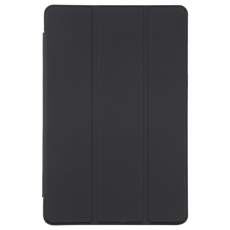Black three-fold tablet case with smooth back and three panel fold design