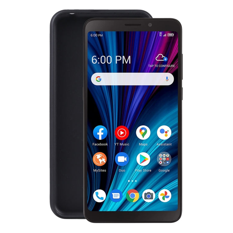 Black TPU phone case with camera and port cutouts for touchscreen smartphone