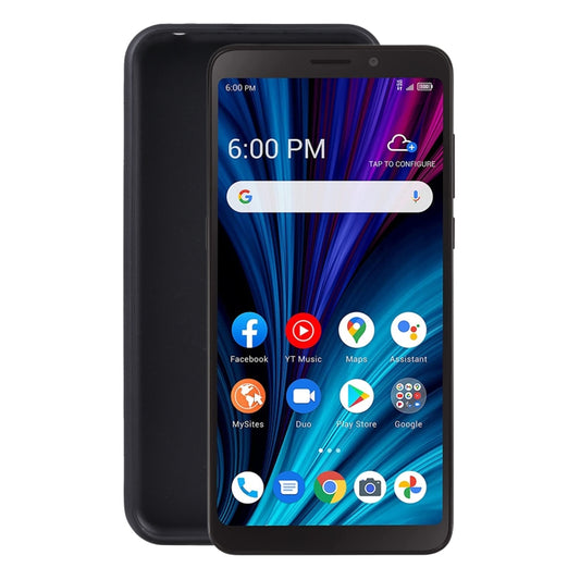 Black TPU phone case with camera and port cutouts for touchscreen smartphone