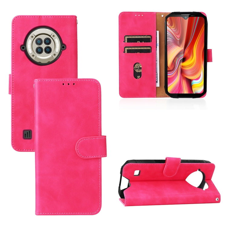 Rose red PU folio phone case with magnetic buckle, card slots, and camera cutout