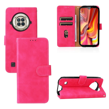 Rose red PU folio phone case with magnetic buckle, card slots, and camera cutout