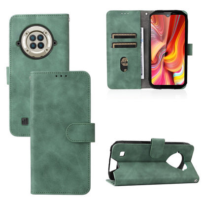 Green PU folio phone case with magnetic buckle, card slots, and camera cutout